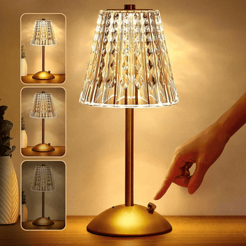 Cordless Dimmable LED Table Lamp - Touch Control, 3 Color Modes, Portable Crystal Design