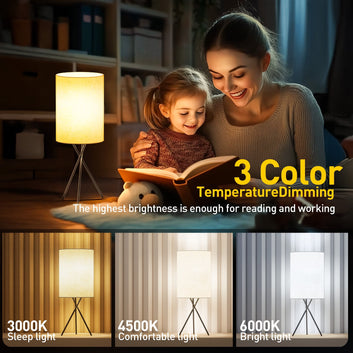 EGEH 3-Color Dimmable Bedside Desk Lamp - Modern Table Lamp for Bedroom & Office