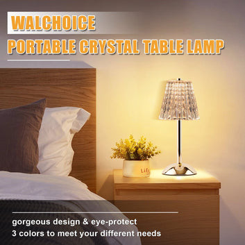 Walchoice Portable Dimmable Crystal Table Lamp - Rechargeable Touch LED, Gold