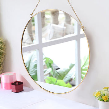 LONGWIN 11.8” Gold Geometric Hanging Wall Mirror with Chain - Modern Decor