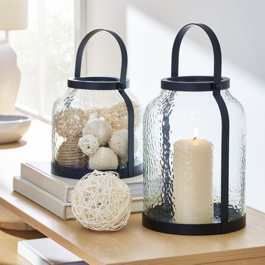 Better Homes & Gardens 8” Black Metal & Glass Pillar Candle Lantern