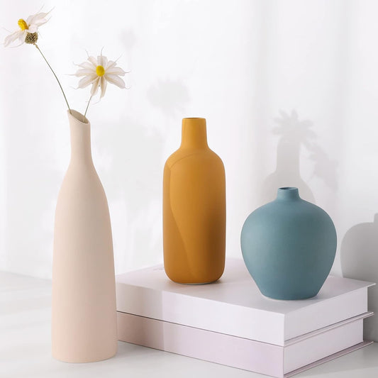 Jowenia Set of 3 Ceramic Vases - Modern Boho Minimalist Decor for Home & Table