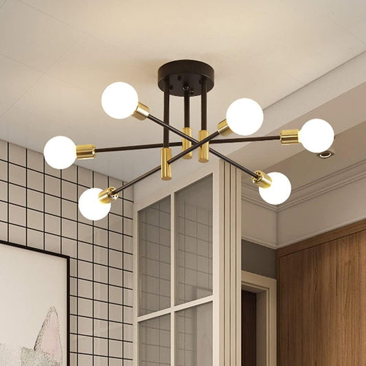 Neoglint 6-Light Sputnik Chandelier - Modern Black & Gold Ceiling Fixture