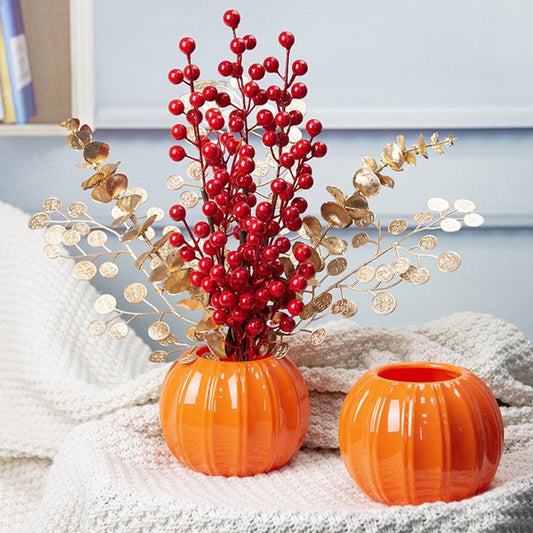 Pumpkin Ceramic Flower Vase - Fall Harvest Decor for Thanksgiving & Halloween