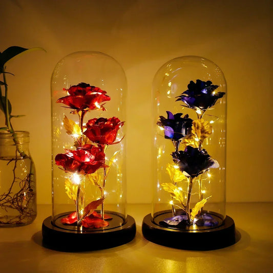 Rose Enchantée en Verre avec LED – Cadeau Romantique La Belle et la Bête