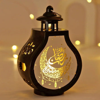 Retro Ramadan Mubarak LED Night Light – Moon Castle Eid Lantern, Islamic Table Ornament