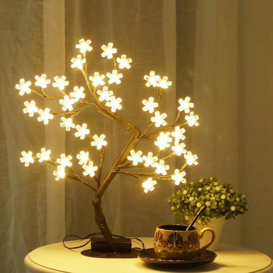 Cherry Blossom LED Tree Lamp – USB Tabletop Bonsai Light for Home Decor & Gifts