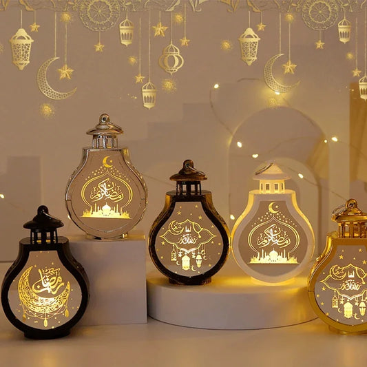 Retro Ramadan Mubarak LED Night Light – Moon Castle Eid Lantern, Islamic Table Ornament