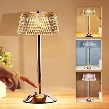 Walchoice Cordless Crystal Table Lamp - 3-Color Dimmable Touch LED, Gold